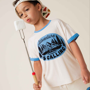 Baby Kids Bamboo Pajamas — Trail Mix Ringer T-Shirt — Image 1