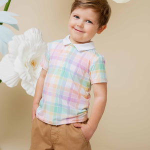 Baby Kids Bamboo Pajamas — Well Plaid Boys Polo — Image 1