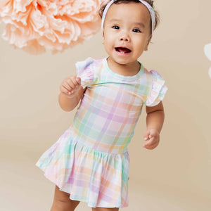 Baby Kids Bamboo Pajamas — Well Plaid Cap Sleeve Ruffle Dress — Image 1