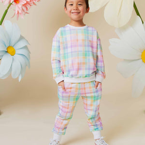 Baby Kids Bamboo Pajamas — Well Plaid Relaxed Fit Jogger Set — Image 1