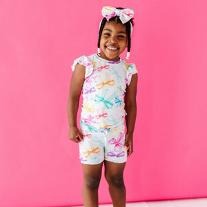 Baby Kids Bamboo Pajamas — You Bow Me Away Cap Sleeve Shirt & Shorts Set — Image 1
