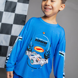 Baby Kids Bamboo Pajamas — Hot Wheels™ Born To Race Long Sleeve Shirt — Image 1