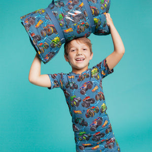 Baby Kids Bamboo Pajamas — Hot Wheels™ Monster Trucks Short Sleeve Pajama Set — Image 1