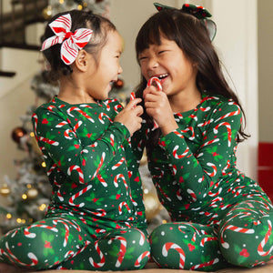 Baby Kids Bamboo Pajamas — Candy Cane Lane Long Sleeve Pajama Set - Dark Green — Image 1