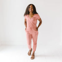 Baby Kids Bamboo Pajamas — Dusty Rose Women's Short Sleeve Romper — Image 1