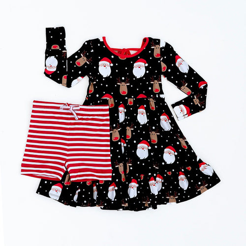 Baby Kids Bamboo Pajamas — Snow Ho Ho Girls Dress and Shorts Set — Image 3