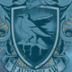 Ravenclaw crest featuring a raven and blue background