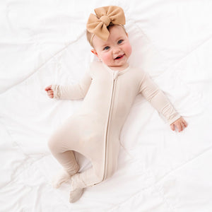 Baby Kids Bamboo Pajamas — Cream Puff Footie — Image 1