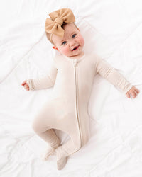 Baby Kids Bamboo Pajamas — Plum Pickin’ + Knitted Elephant Lovey Essential Bundle — Image 2