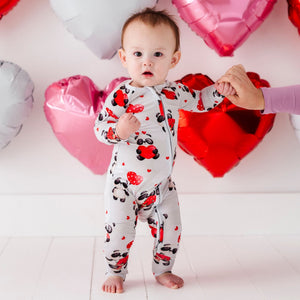 Baby Kids Bamboo Pajamas — Panda Love Convertible Romper — Image 1