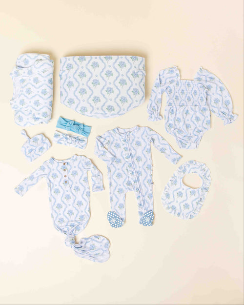 Baby Kids Bamboo Pajamas — Blue-tiful Bloom Keepsake Bundle — Image 1