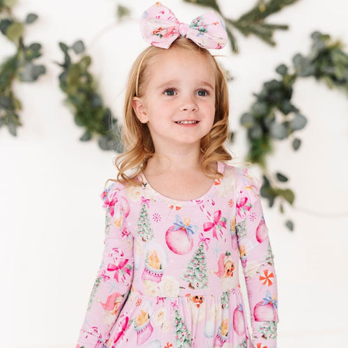 Baby Kids Bamboo Pajamas — Merry Little Pinkmas Nylon Bow — Image 6