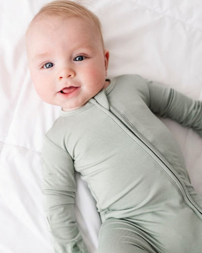 Baby Kids Bamboo Pajamas — Eucalyptus Footie — Image 1