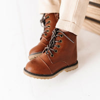 Baby Kids Bamboo Pajamas — Chestnut Faux Leather Boots — Image 1