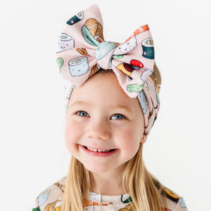 Baby Kids Bamboo Pajamas — On a Seafood Diet Biggie Bow — Image 1