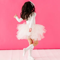 Baby Kids Bamboo Pajamas — Ivory Ribbed Tulle Tutu Dress - Long Sleeves — Image 1