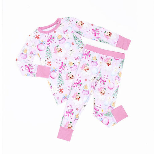 Baby Kids Bamboo Pajamas — Merry Little Pinkmas Two-Piece Pajama Set — Image 3