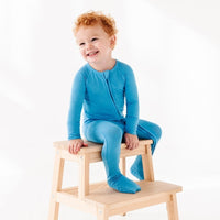 Baby Kids Bamboo Pajamas — Azure Convertible Romper — Image 1