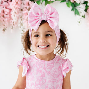 Baby Kids Bamboo Pajamas — Whispering Roses Biggie Bow — Image 1