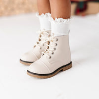 Baby Kids Bamboo Pajamas — Cream Faux Leather Boots — Image 1