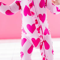 Baby Kids Bamboo Pajamas — Perfectly Pink Convertible Ruffle Romper — Image 1