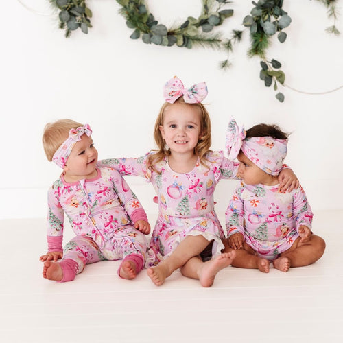 Baby Kids Bamboo Pajamas — Merry Little Pinkmas Nylon Bow — Image 7