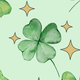 Light green background with a shamrock pattern and sparkles, designed for a t-shirt.