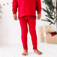 Baby Kids Bamboo Pajamas — Red Bamboo Leggings — Image 1