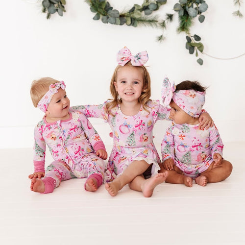 Baby Kids Bamboo Pajamas — Merry Little Pinkmas Headwrap — Image 18