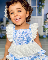 Baby Kids Bamboo Pajamas — Bunny Woven Tiered Dress — Image 1