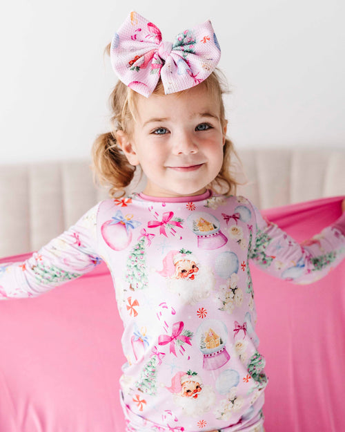 Baby Kids Bamboo Pajamas — Merry Little Pinkmas Nylon Bow — Image 4