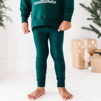 Baby Kids Bamboo Pajamas — Forest Green Bamboo Leggings — Image 1