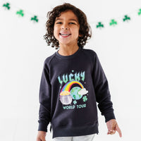 Baby Kids Bamboo Pajamas — Lucky World Tour Crew Neck Sweatshirt — Image 1