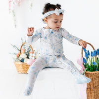 Baby Kids Bamboo Pajamas — Forget Me Not Ruffle Footie — Image 1