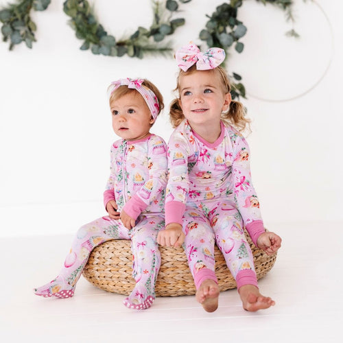 Baby Kids Bamboo Pajamas — Merry Little Pinkmas Nylon Bow — Image 9