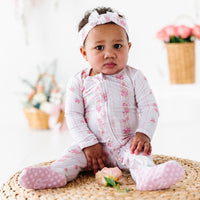Baby Kids Bamboo Pajamas — Enchanted Floral Lane Ruffle Footie — Image 1