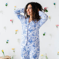 Baby Kids Bamboo Pajamas — Hoppy You're Hare Women's Collar Shirt & Pants Set — Image 1
