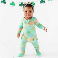 Baby Kids Bamboo Pajamas — Clover the Rainbow Convertible Romper — Image 1