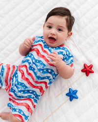 Baby Kids Bamboo Pajamas — All American Shortie Romper — Image 1