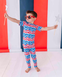 Baby Kids Bamboo Pajamas — All American Short Sleeve Two-Piece Pajama Set — Image 1