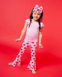 Baby Kids Bamboo Pajamas — All Heart Eyes Cap Sleeve Top & Bell Bottoms Set — Image 1