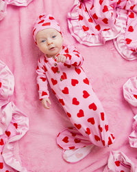 Baby Kids Bamboo Pajamas — All Heart Eyes Knotted Gown & Beanie Set — Image 1