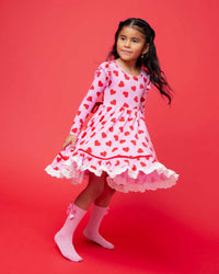 Baby Kids Bamboo Pajamas — All Heart Eyes Long Sleeve Party Dress & Shorts Set — Image 1