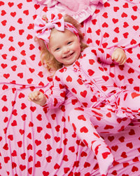 Baby Kids Bamboo Pajamas — All Heart Eyes Ruffled Minky Blanket — Image 1