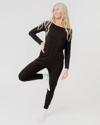 Baby Kids Bamboo Pajamas — Black Long Sleeves Women's Romper — Image 1