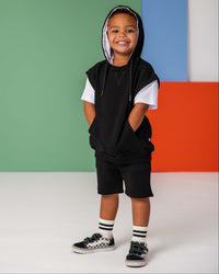 Baby Kids Bamboo Pajamas — Black Hooded T-Shirt & Shorts Set — Image 1