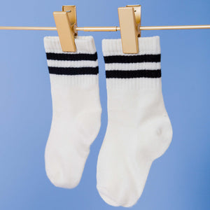 Baby Kids Bamboo Pajamas — Black Stripe Bamboo Striped Varsity Socks — Image 1