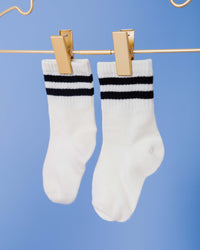 Baby Kids Bamboo Pajamas — Black Stripe Bamboo Striped Varsity Socks — Image 1