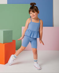 Baby Kids Bamboo Pajamas — Popsicle Blue Sleeveless Top and Biker Shorts Set — Image 1