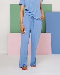 Baby Kids Bamboo Pajamas — Popsicle Blue Women’s Wide Leg Pants — Image 1